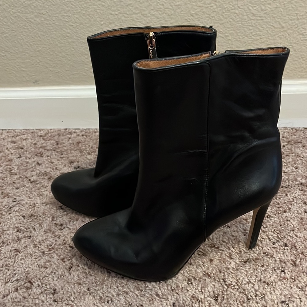 Louise et Cie Black Valmorel Leather Heeled Mid Calf Boots, Size 9, Color: Black
